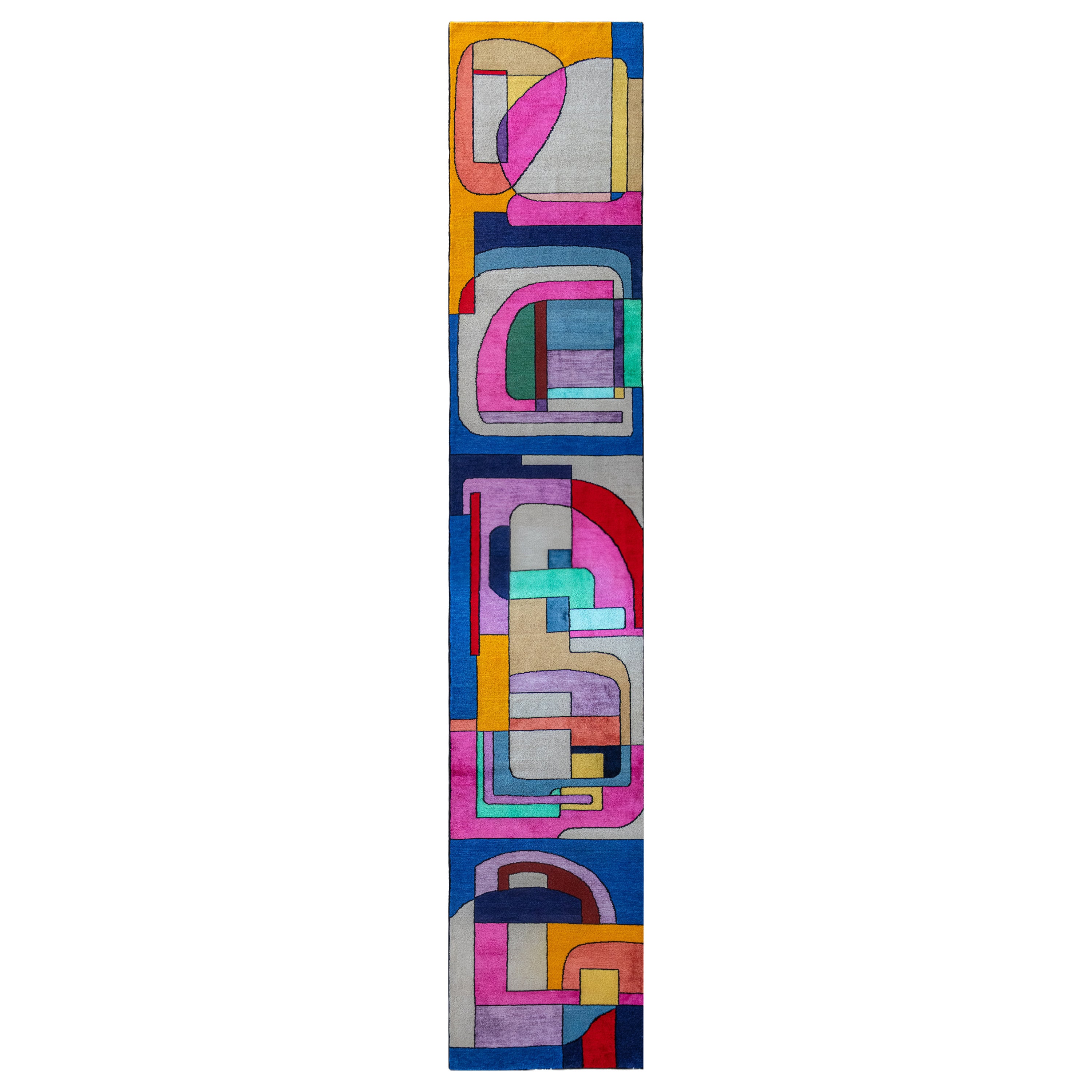 atelier LAMIS, MASA floor art runner, organic modern colorful hand knotted rug For Sale