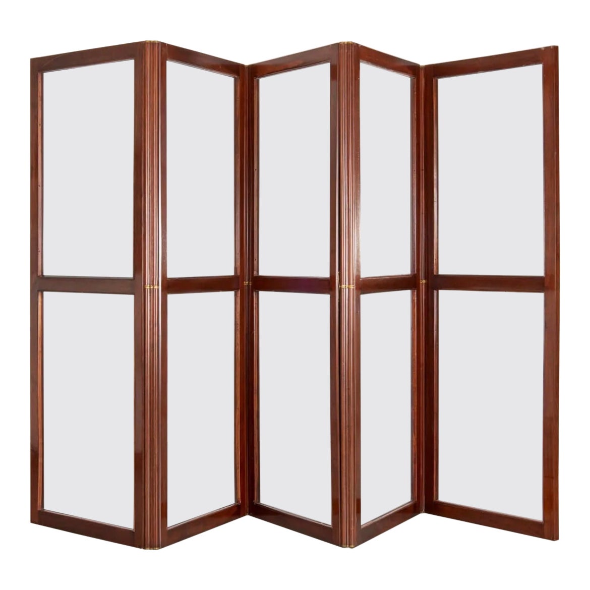 19th Century, Edwardian Brass Mounted Mahogany 5 Panel Folding Screen