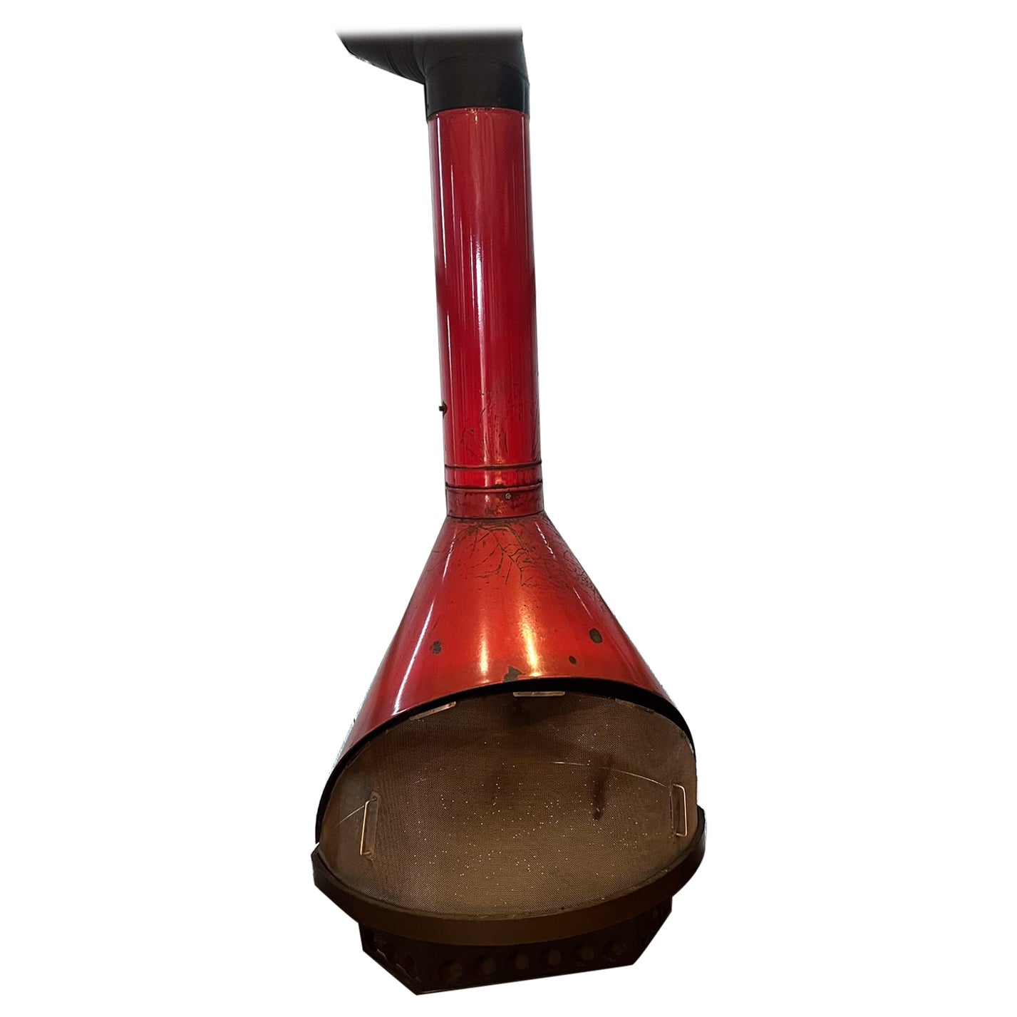 1960s Vintage Red Enamel Cone Fireplace Freestanding