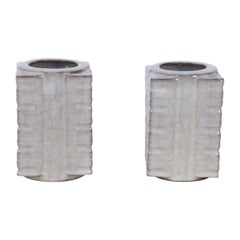 Pair of Chinese Song Dynasty Style Beige Cong Vases