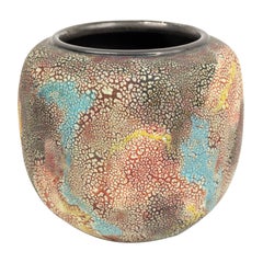 Gary DiPasquale Jarrón contemporáneo multicolor con textura de corteza y borde negro