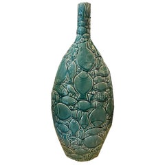 Vintage Contemporary Fish Design Green Glazed Ceramic Vase
