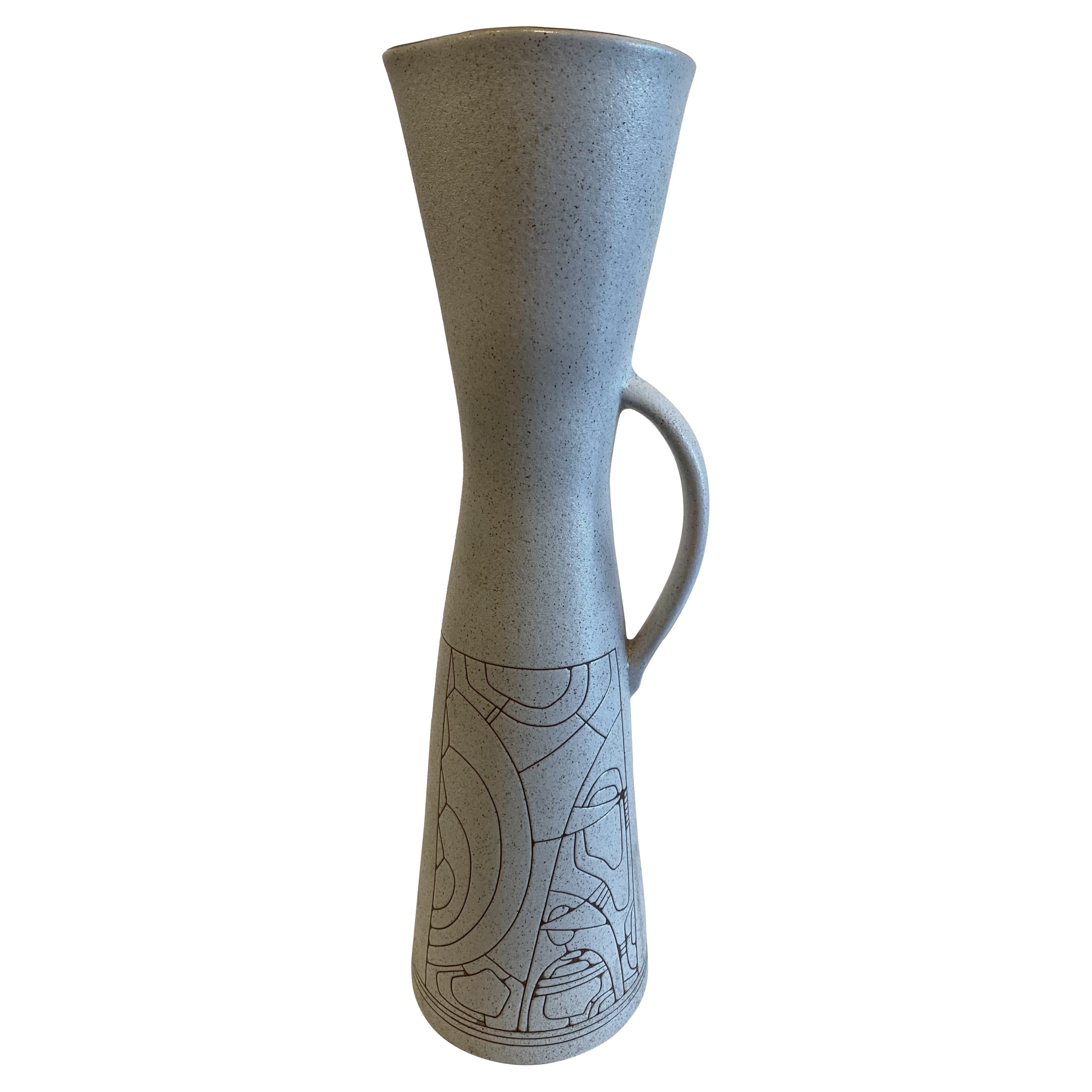Brocca israeliana di metà secolo in ceramica smaltata Lapid Sgraffito