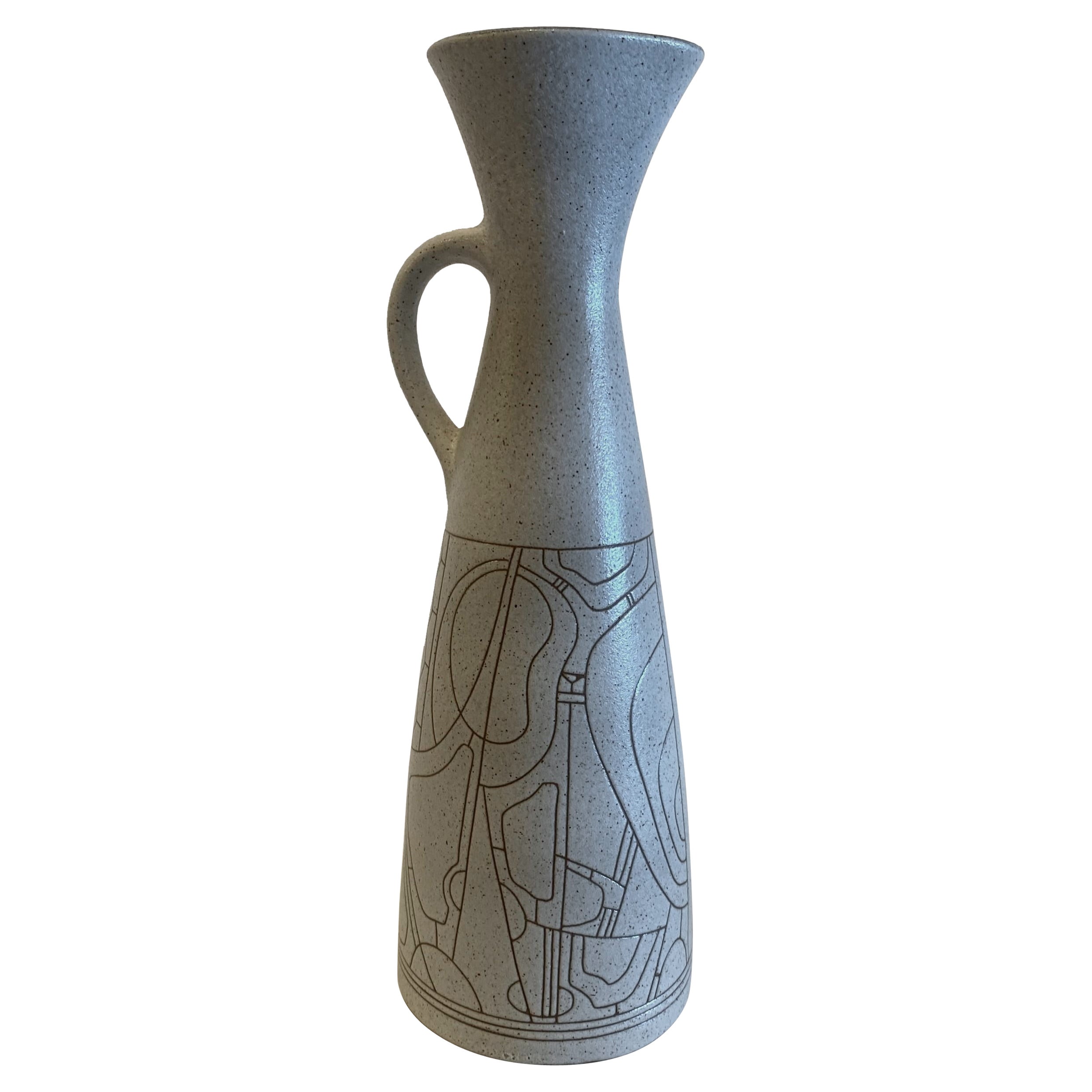 Brocca israeliana di metà secolo in ceramica smaltata Lapid Sgraffito
