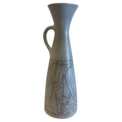 Brocca israeliana di metà secolo in ceramica smaltata Lapid Sgraffito
