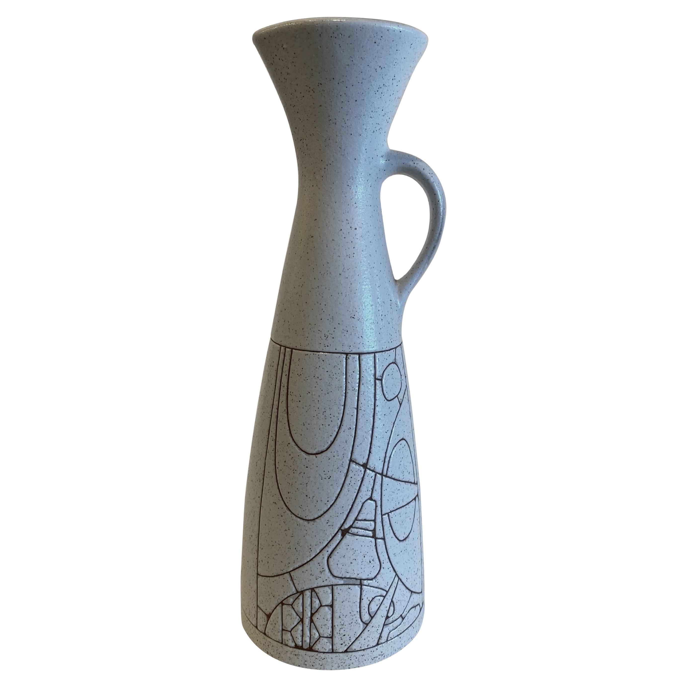 Brocca israeliana di metà secolo in ceramica smaltata Lapid Sgraffito