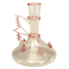 Italian Venetian Murano Glass Bud Vase with Pink Detail Trim