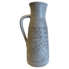 Brocca israeliana di metà secolo in ceramica smaltata Lapid Sgraffito