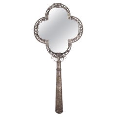 French Victorian Silver Plate Hand Mirror
