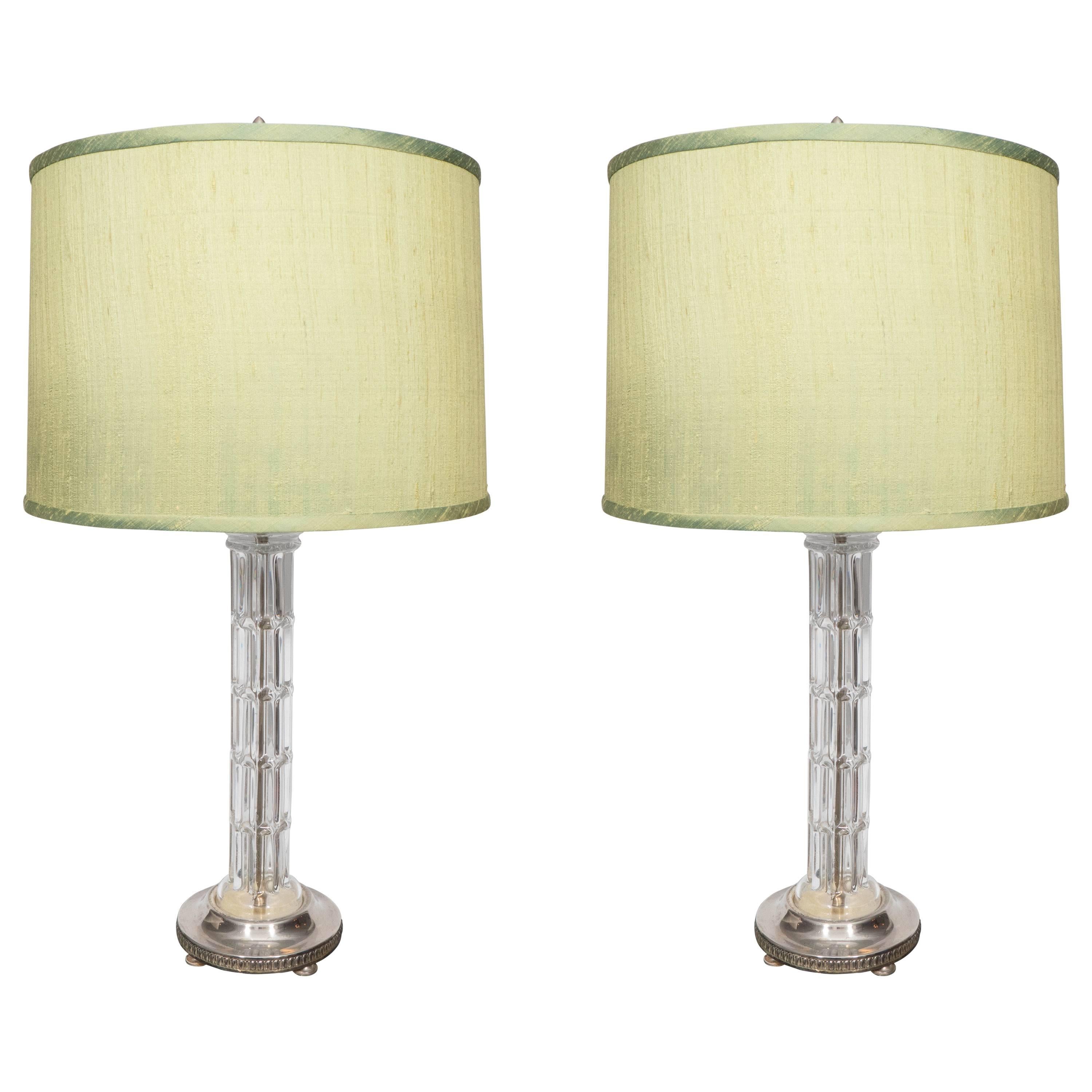 Pair of Glass and Silver Plate Lamps