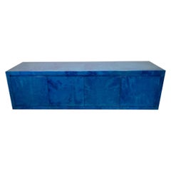 Karl Springer Mid-Century American Modern Lapis Goatskin "Royal Palm"