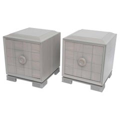 Pair of American Modern Cerused Oak Grey Cabinets, Attributed to James Mont