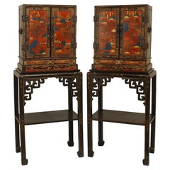 Pair of Chinese Decorated Lacquered Cabinets