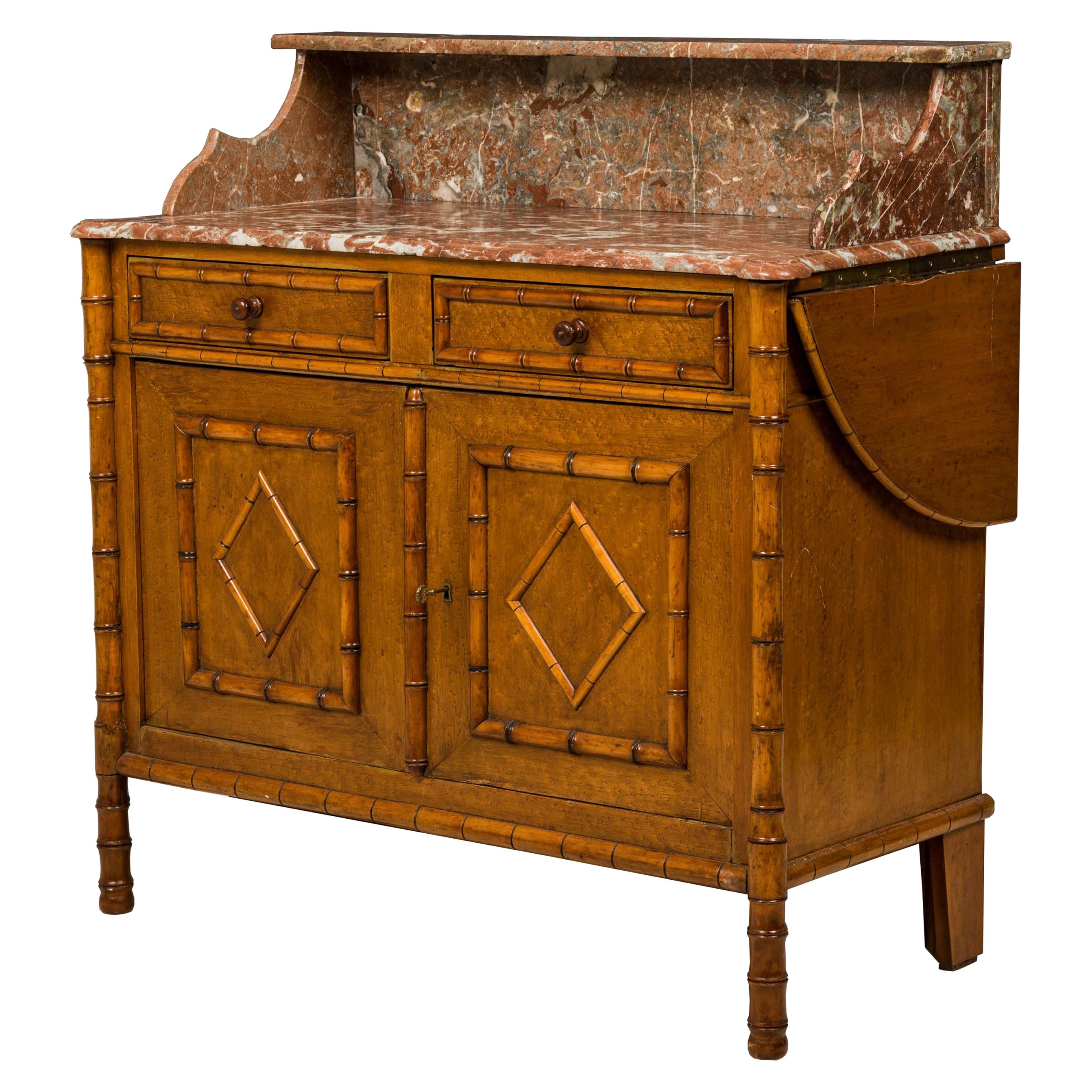 Faux Bamboo Wood and Red Marble Chest / Washstand For Sale at 1stDibs