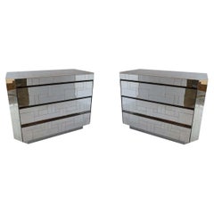 Paar Paul Evans Mid-Century Modern Poliertes Chrom "Cityscape" 3-Schublade