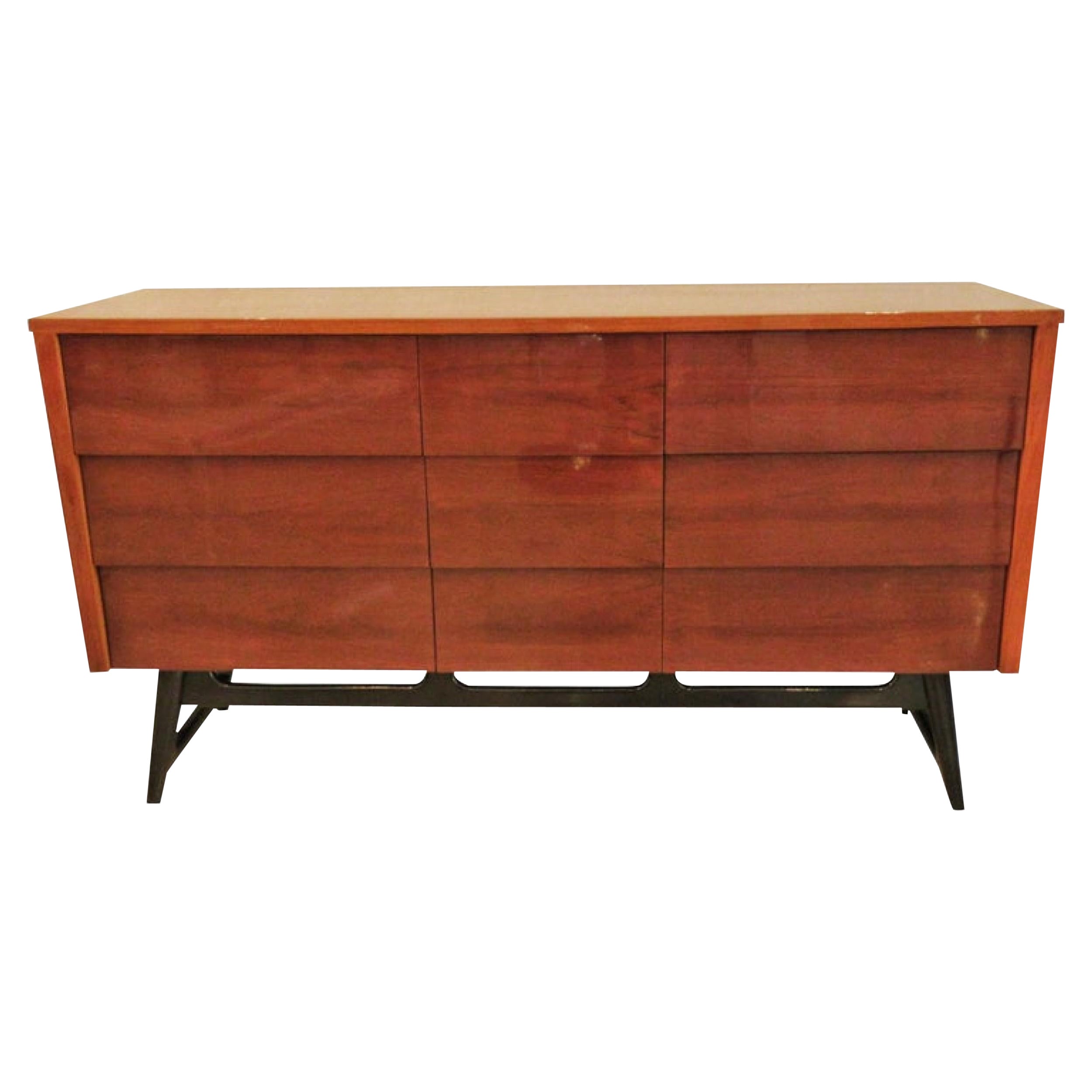 American Modern Mahogany and Ebonized Nine Drawer Chest