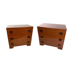 Pair of French Mid-Century Walnut Inlaid Chests