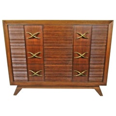 American Modern Dark Walnut and Brass Three-Drawer Chest, Paul Frankl