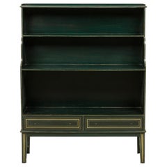 Vintage English Regency-Style Three Shelf Dark Green Painted Etagere / Bookshelf
