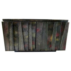 Rara credenza moderna americana a 2 ante in acciaio e ardesia del Vermont, Paul Evans