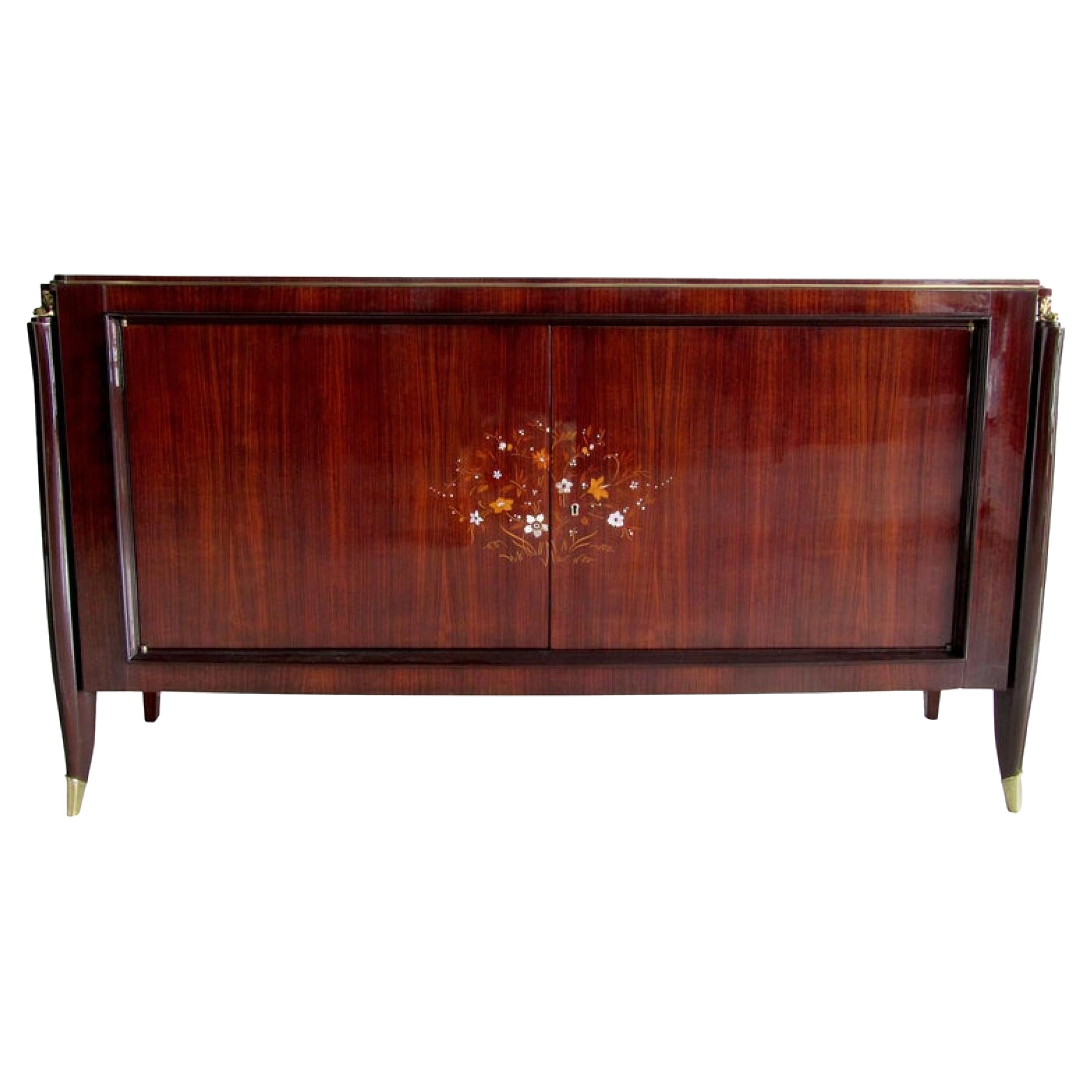 French Art Deco Ebony de Macassar Marquetry and Bronze Mounted Credenza, J Leleu