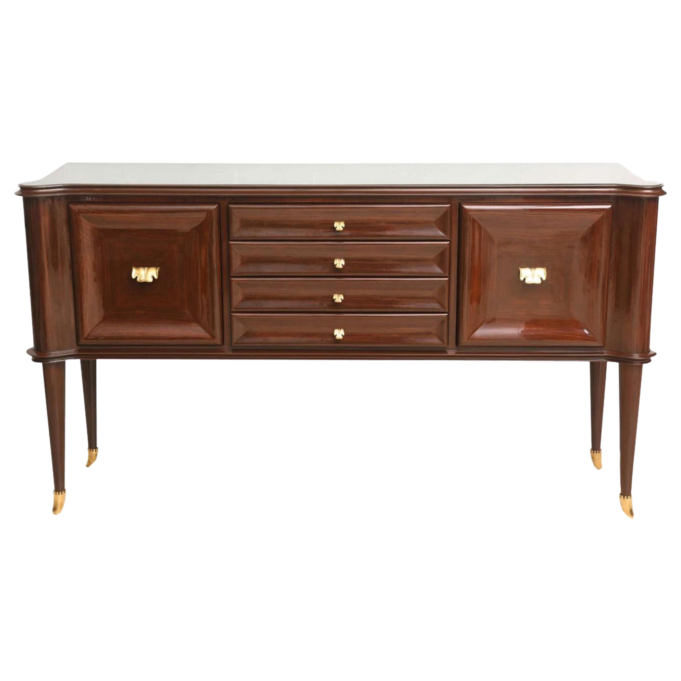 Buffet ou buffet moderne italien en acajou, laiton et verre, Paolo Buffa
