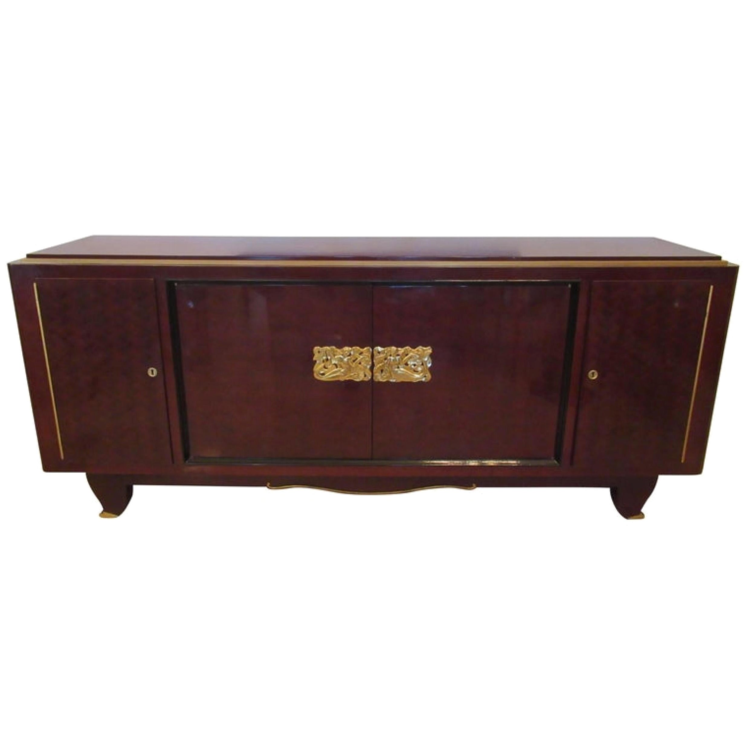 Fine Art Deco Mahogany and Bronze Mounted Credenza, Attributed to Jules Leleu