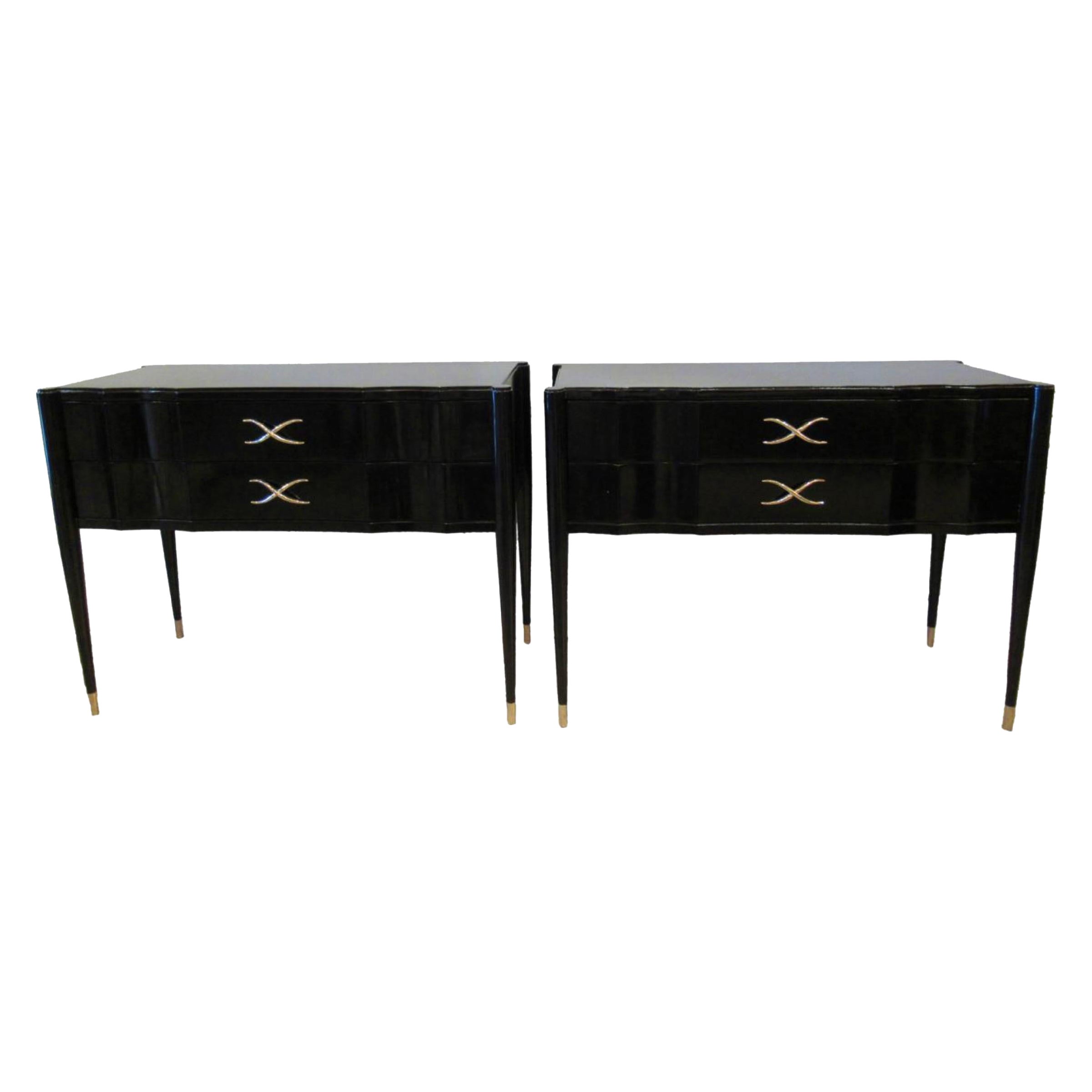Pair of Paul Frankl Ebonised Two-Drawer Commodes/Consoles