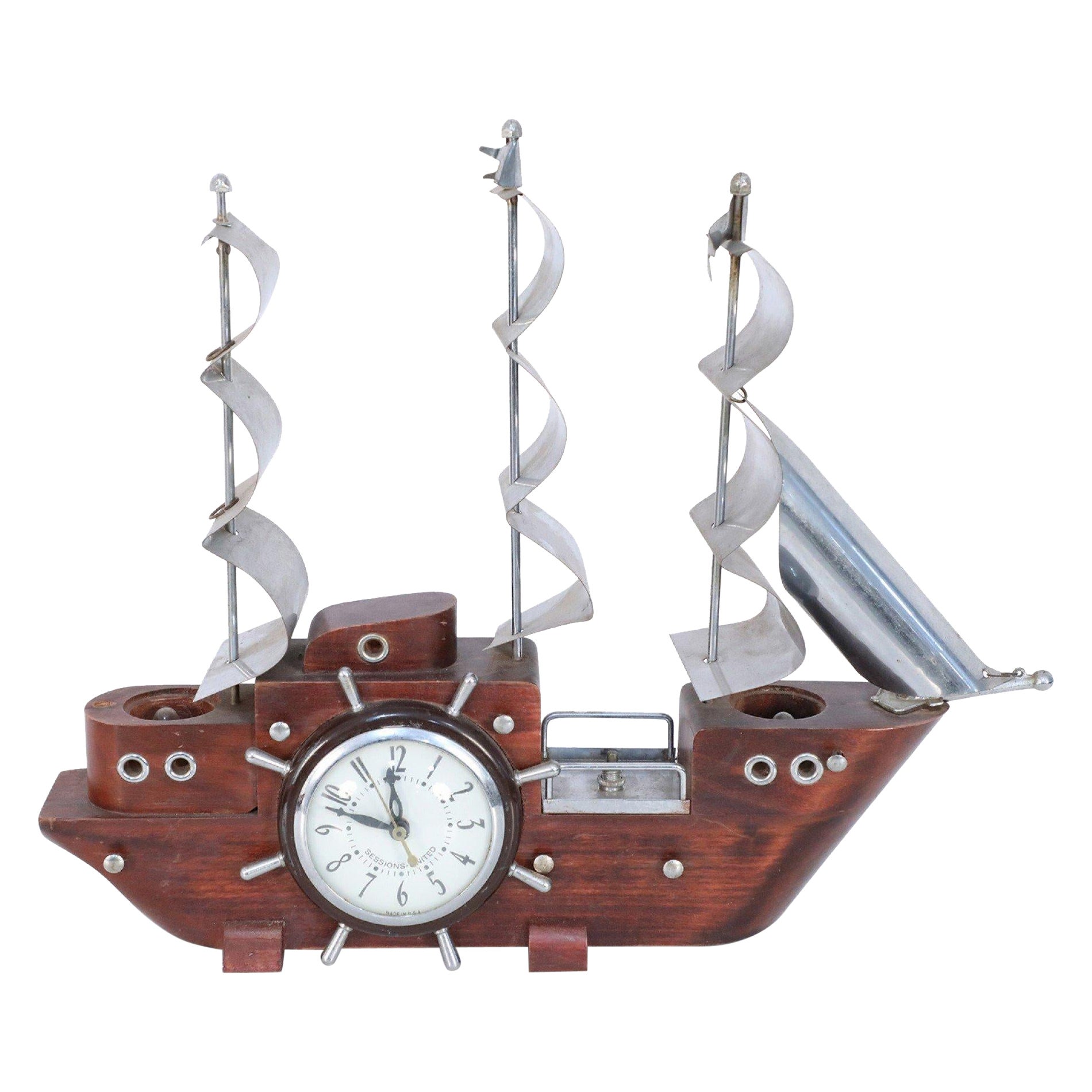 United Mid-Century Clipper Ship Electrified Tischuhr, Sitzungen, Vereinigte Mid-Century im Angebot