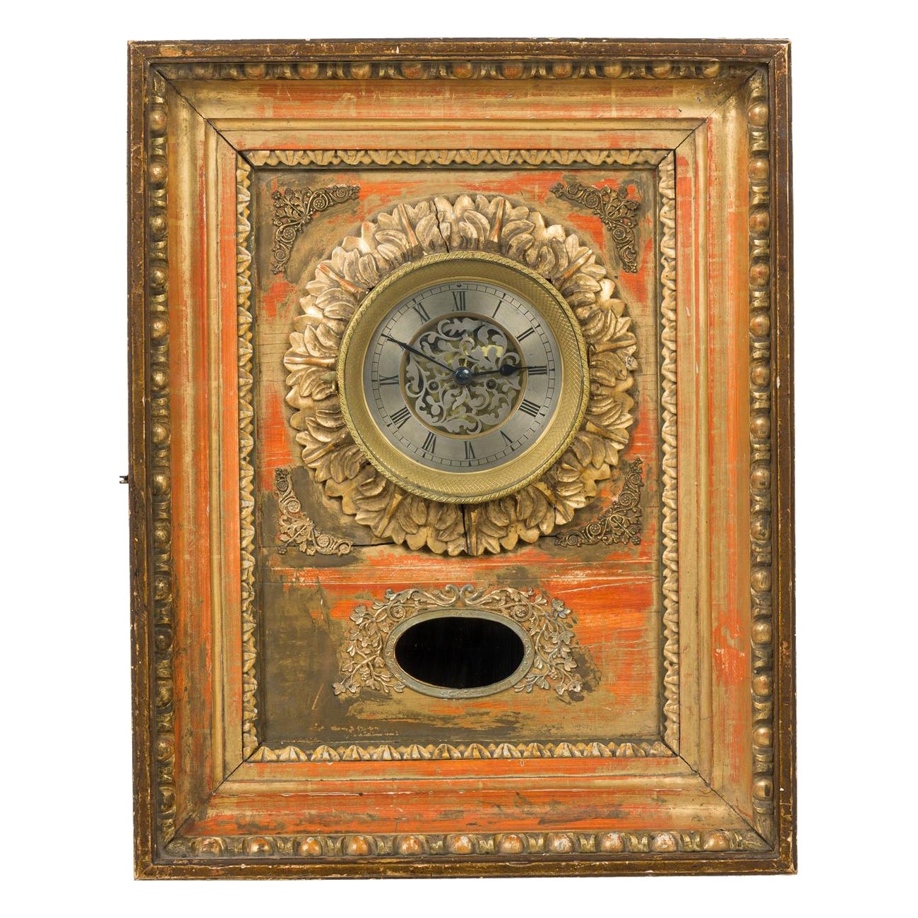 Horloge murale victorienne française dorée et peinte