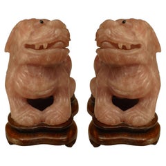 Pareja de Perros Foo Chinos de Cuarzo Rosa