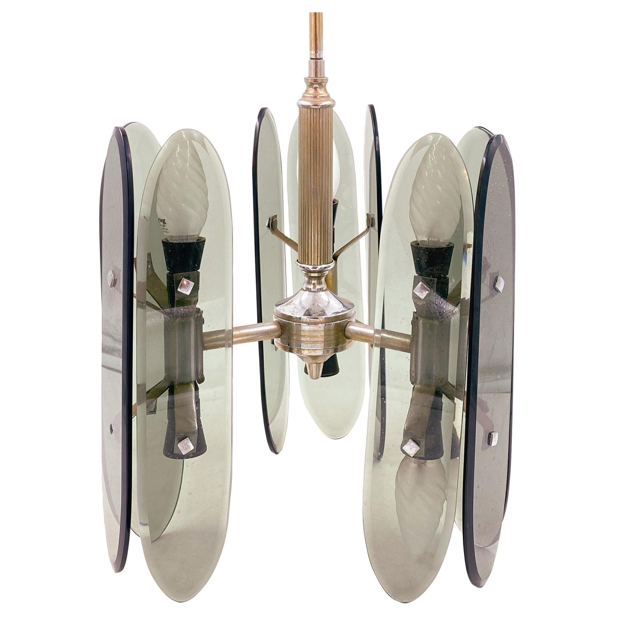 Italian Mid-Century 6-Light Glass Pendant Chandelier