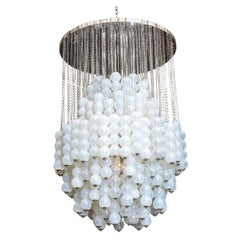 Monumental Italian Modern Polished Chrome and Glass Chandelier, Mazzega