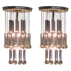 Pair of Scolari Italian Modern Polished Chrome Chandeliers