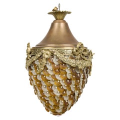 Italian Mid-Century Bronze And Murano Glass Pendent Chandelier
