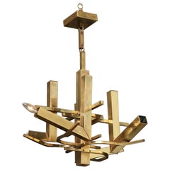 Gaetano Sciolari Mid-Century Italian Modern Brass Eight-Light Chandeliers