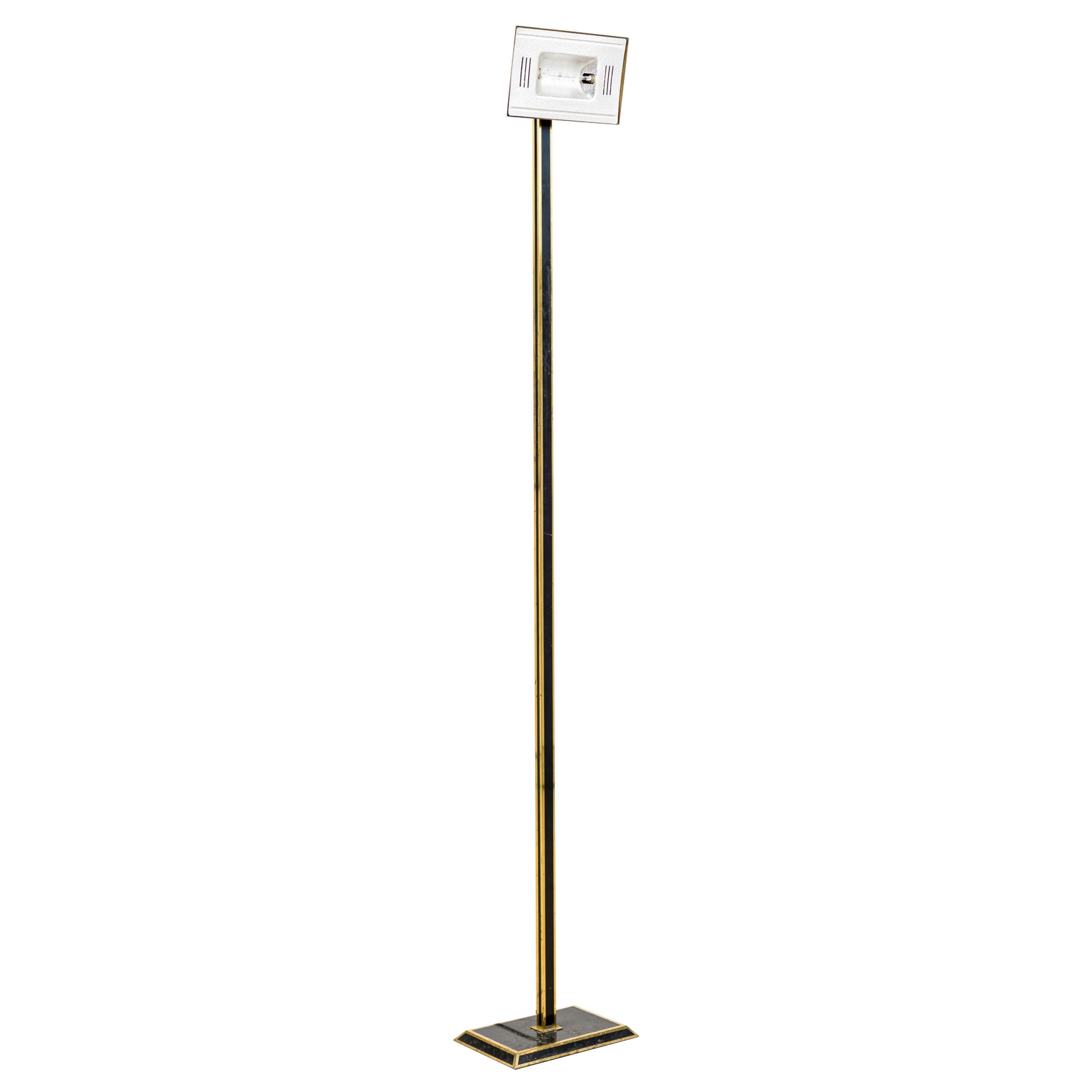 Italian Mid-Century Tall Brass and Black Lacquer Torchiere For Sale