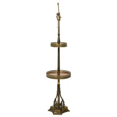 French Victorian Two Tier Brass and Wood Scrollwork Lamp Table