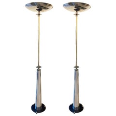 Paire de lampadaires italiens de style Art Déco chromés