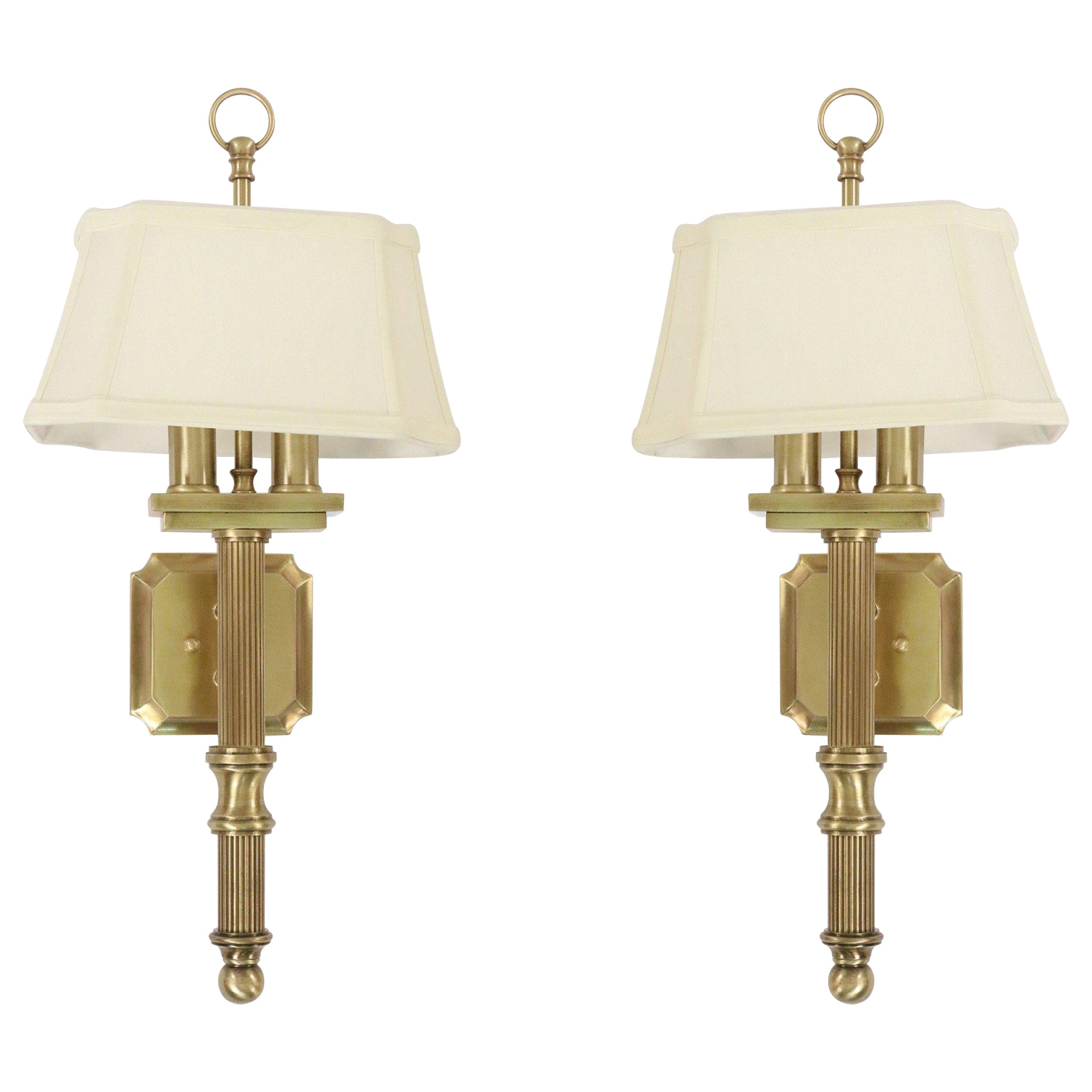Pair of Contemporary Copper Colored Metal Fabric Shaded Wall Sconces