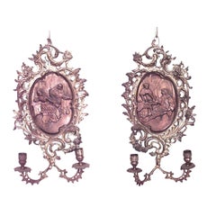 Pair of Italian Neoclassic Style Bronze Dore Filigree Wall Sconces