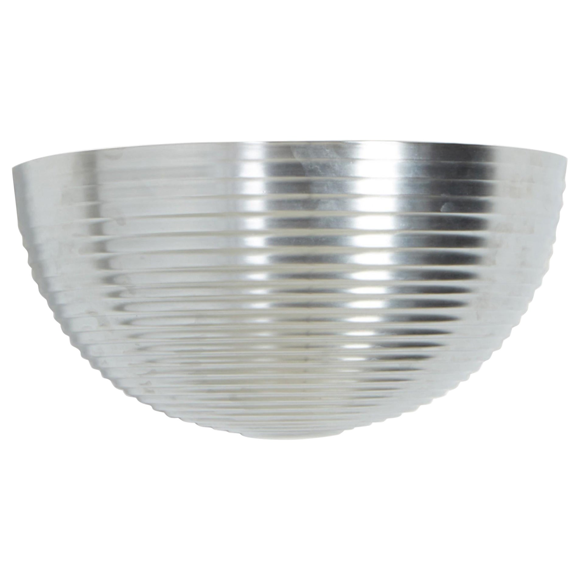 Mid-Century Ribbed Silver Metal Half-Circle Bowl Sconces
