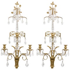 Pair of French Charles X Style Bronze and Faux Crystal Wall Sconces