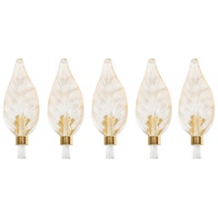 Set of 5 Italian Mid-Century Murano Glass Leaf Wall Sconce