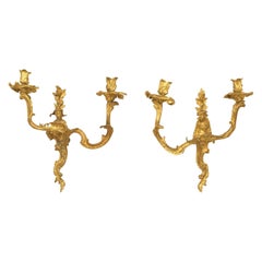 Pareja de Apliques de Bronce Franceses Estilo Luis XV