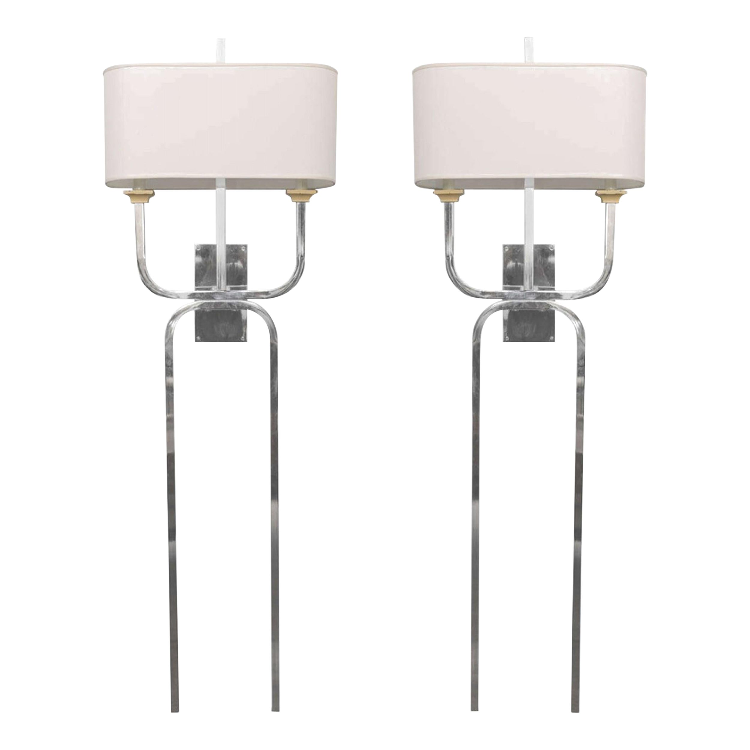 Pair of Chrome Wall Lights, Sconces, Style of Tommi Parzinger