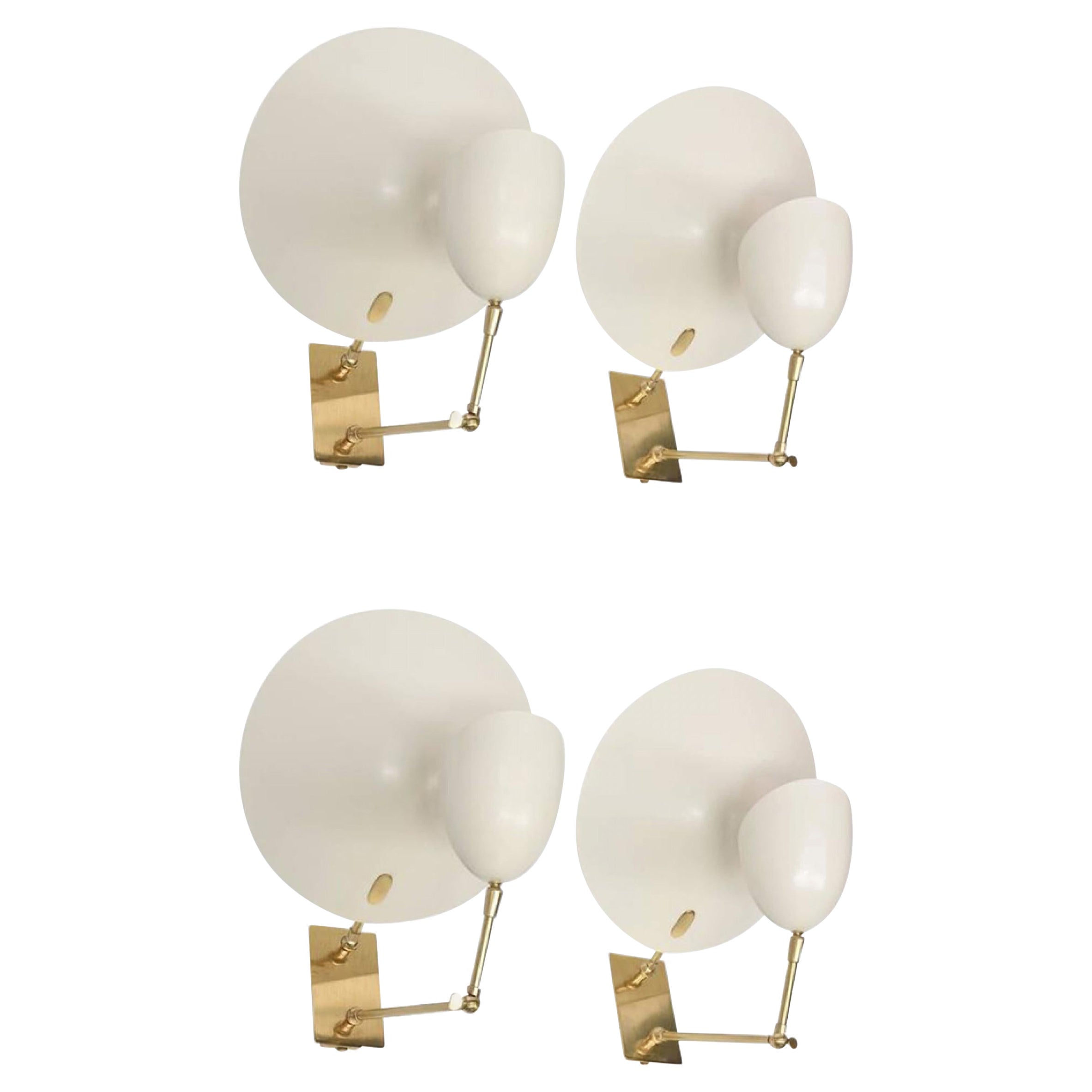 Set of 4 Italian Enameled Metal and Brass Wall Lights, Stilnovo Attributed