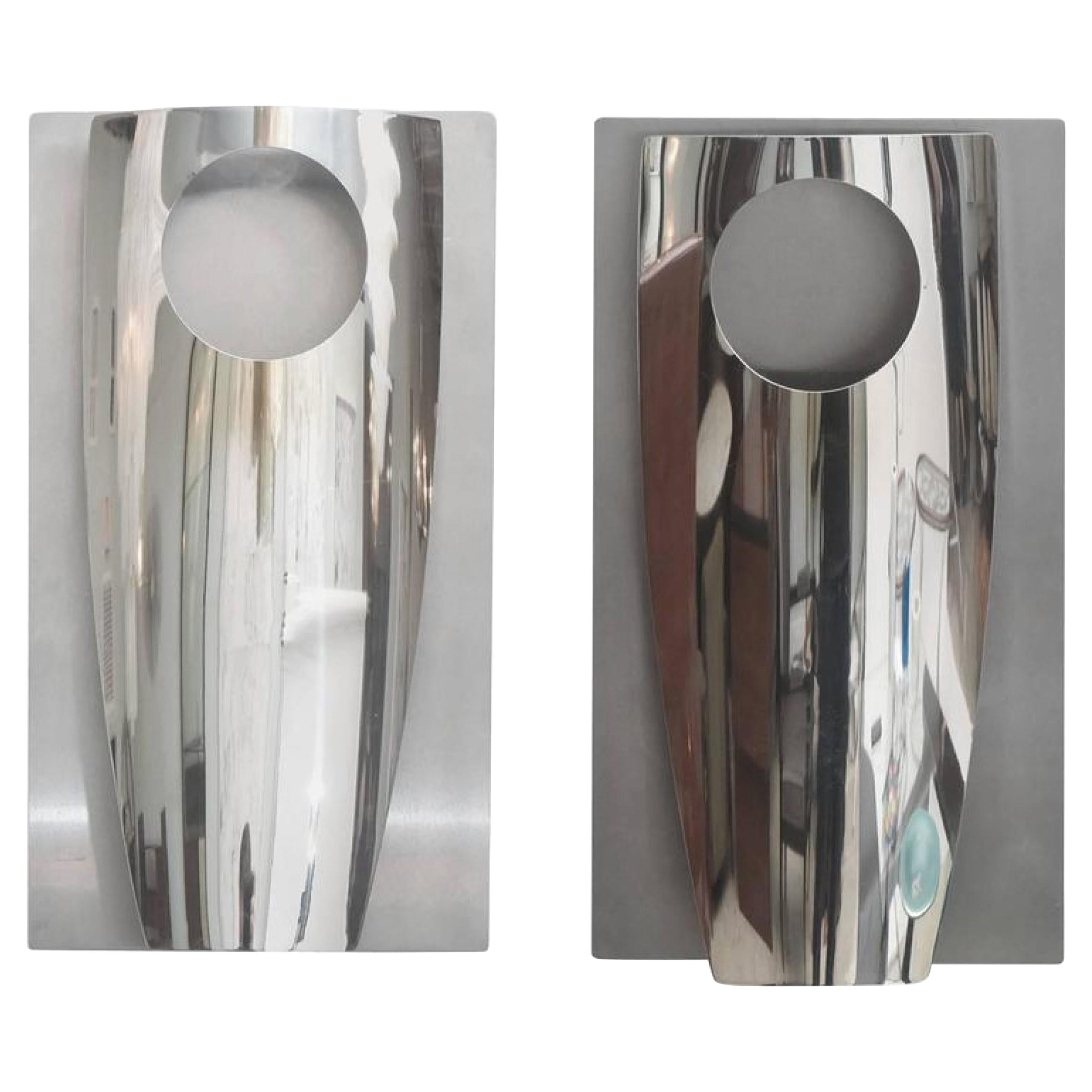 Paar italienische Wandleuchten/Spots aus poliertem Chrom und Edelstahl, Reggiani im Angebot