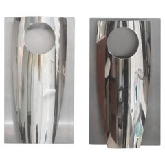 Pair of Italian Polished Chrome & Stainless Steel Wall Lights/Sconces, Reggiani