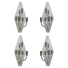 Set di quattro grandi lampade da parete in vetro di Murano e specchio, Sconces Italy, 1950s
